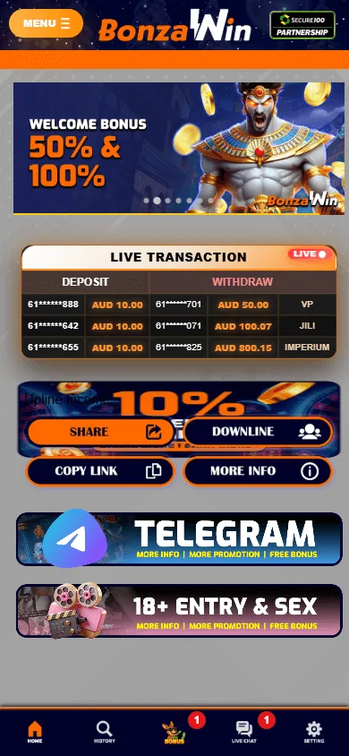 Bonzawin Casino home on a mobile phone